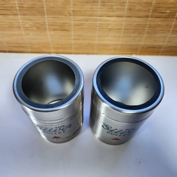 Coors Light Silver Bullet Beer Can Bottle Koozie Coozie Stainless Steel Black 2 - Picture 2 of 9